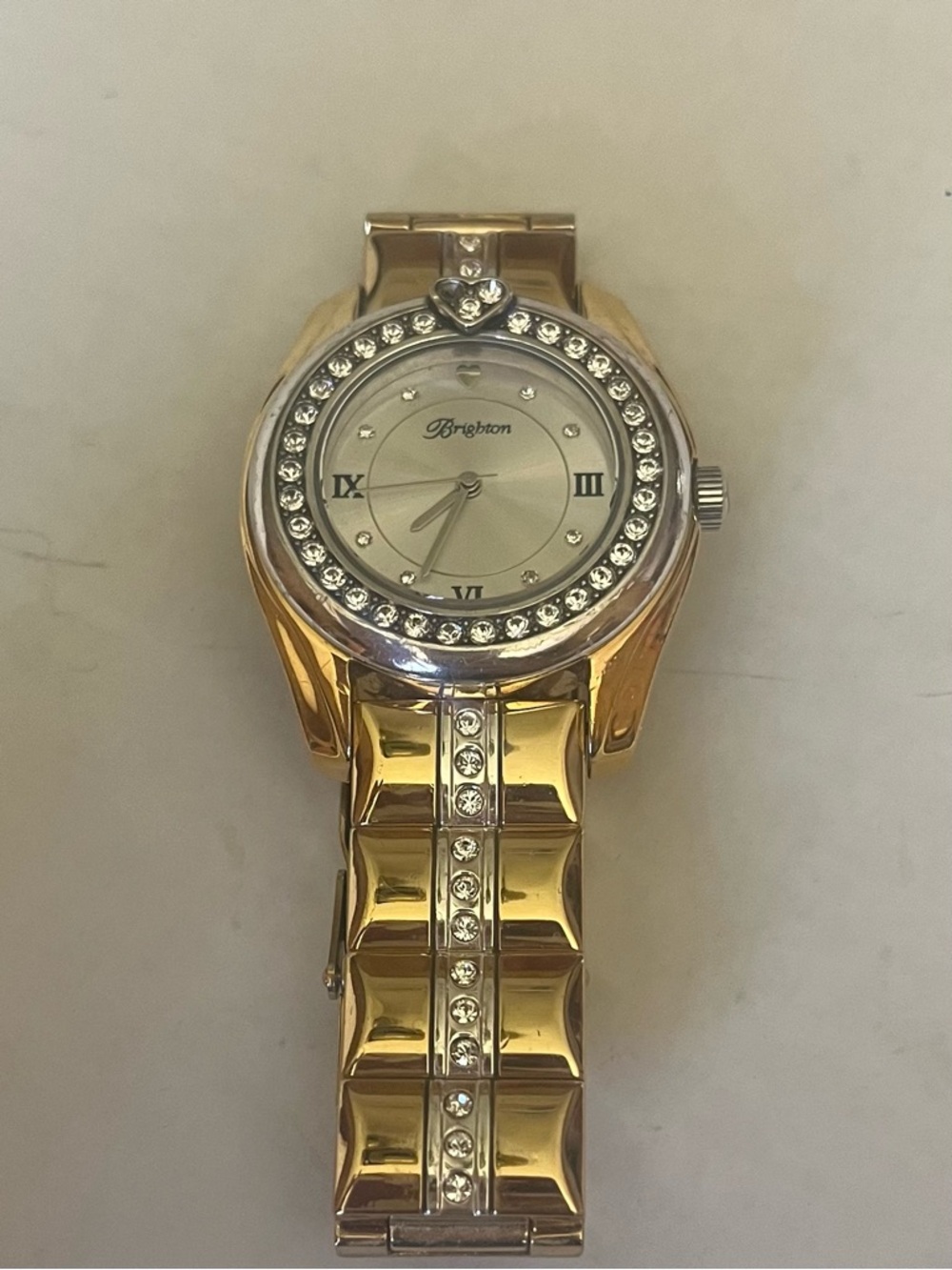 Brighton Gold-Tone Crystal Bracelet Watch with Cream Dial